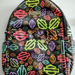 Harley Davidson back pack, orange lining, with charms